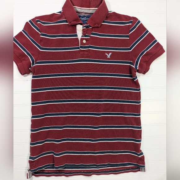 AEO Red Navy Striped Eagle Polo - Picture 1 of 4